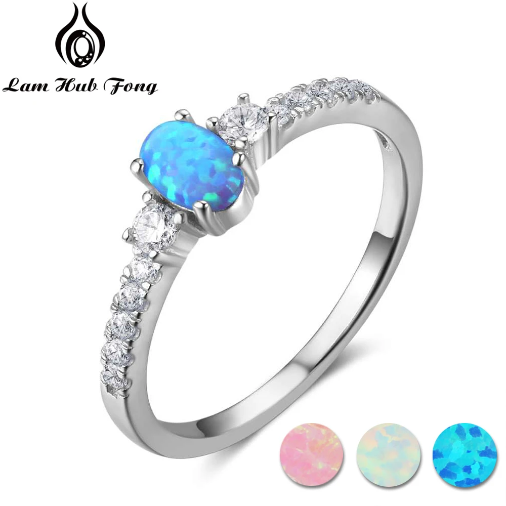 

Real Pure 925 Sterling Silver Oval Blue Opal Ring with Cubic Zirconia Women Finger Rings Party Wedding Jewelry (Lam Hub Fong)