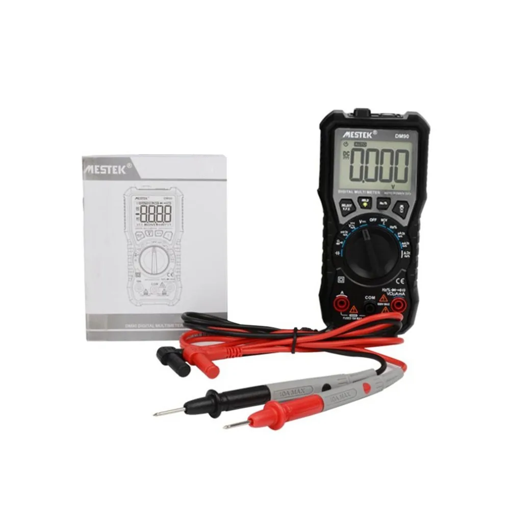 MESTEK DM90 Mini Digital Multimeter Auto Range True RMS AC/DC Volt Amp Ohm Capacitance Frequency Duty Cycle Continuity Tester |