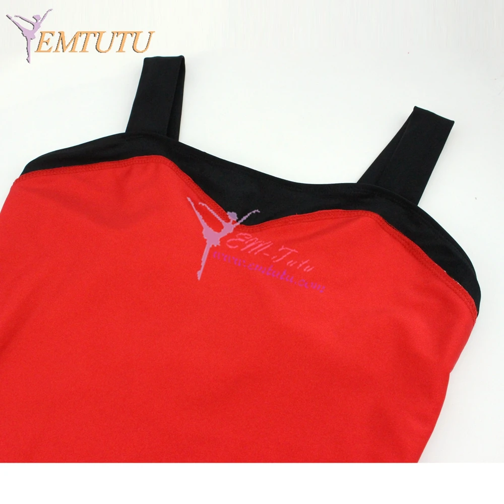 Балетное трико из спандекса и лайкры красно-черное блестящее балетное с