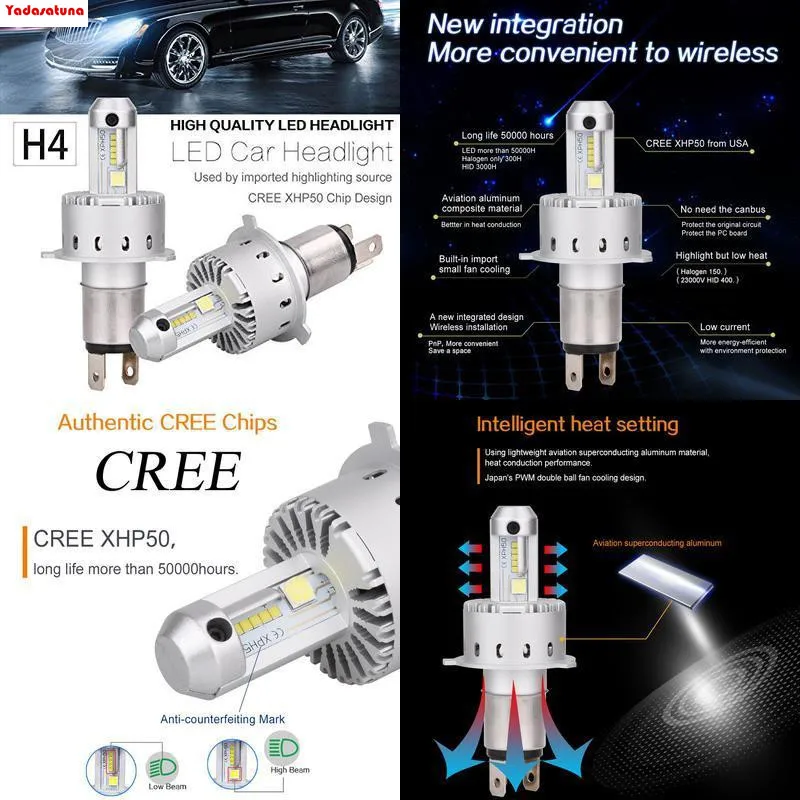 Новое поступление все в одном H4 100 Вт 16000 лм чип CREE и Lumi светодиодные лампы ZES для