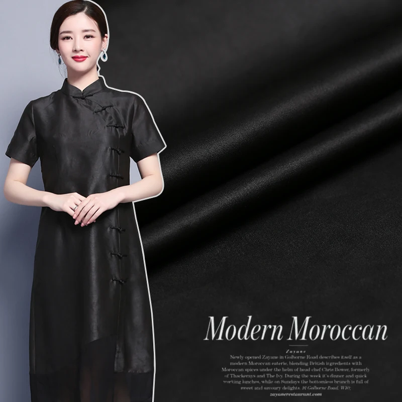 Шелковая креп-атласная ткань 19 м черная шелковая мягкая для платья летняя