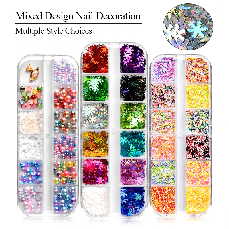 12 Маникюр для ногтей сетка блестящая снежинка лазер Рождество DIY хлопья блестка