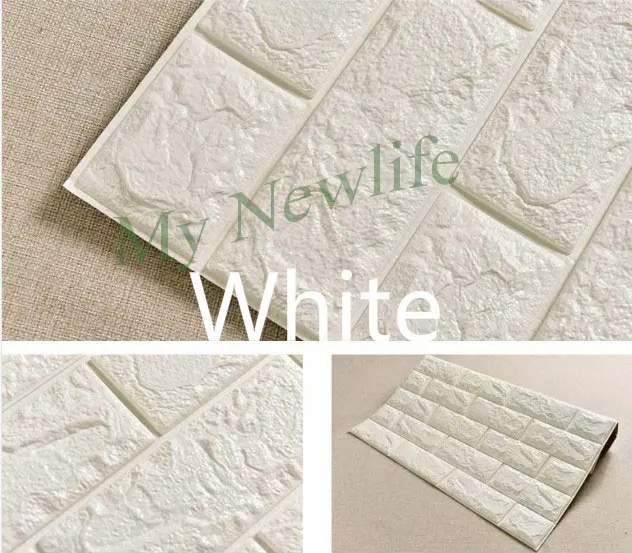 white DIY 3D наклейки на кирпичную стену, самоклеющиеся, для гостиной, пенопластовые, безопасные, Настенные обои, ТВ фон, детская комната, 70*77 см, 8 шт - Цвет: white