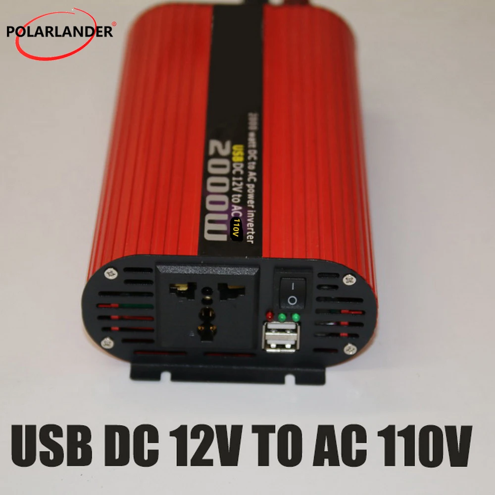 Автомобильный инвертор Polarlander с двумя USB-портами 2000 Вт 12 В/24 В 110 В/220 постоянного