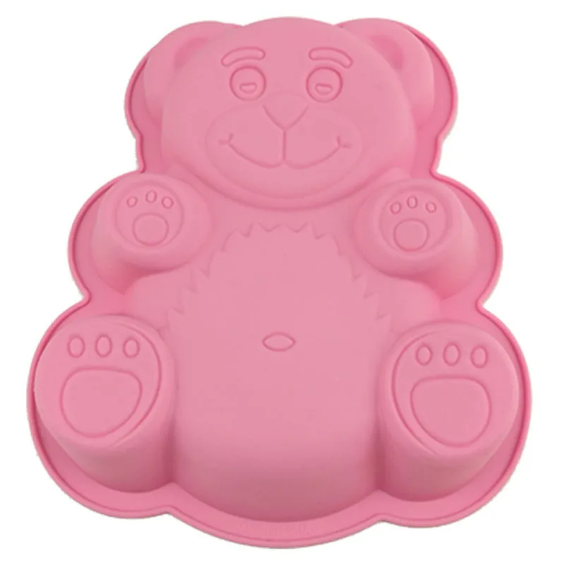 Pink FINDKING DlY форма для торта форма медведя из мультфильма 3D силиконовая форма для торта жаропрочные Инструменты для выпечки, форма для выпечки, лоток для выпечки 28,5*23,5*3,5 см - Цвет: Pink