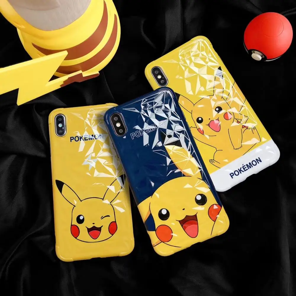 Супер милый чехол для телефона Pikachue для iphone XR X XS Max, мягкий чехол IMD, Ромб, чехол для iphone 7, 6 S, 6, 8 Plus, модные забавные чехлы
