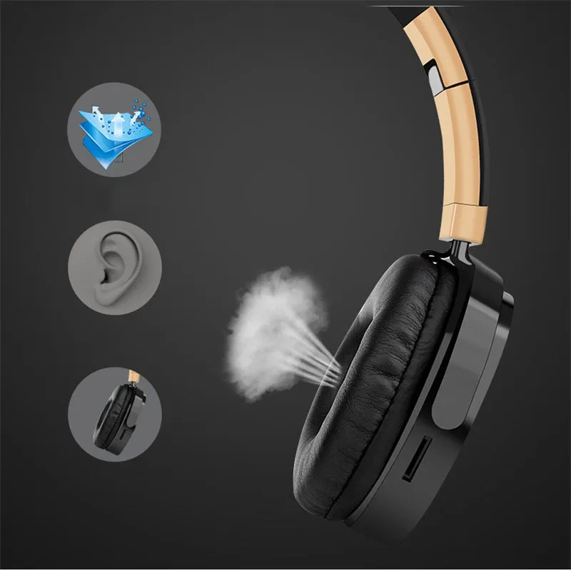 Bluetooth Headphone Headset Gold Wireless Sport with Microphone for iPhone Stereo Portable Headphones | Электроника