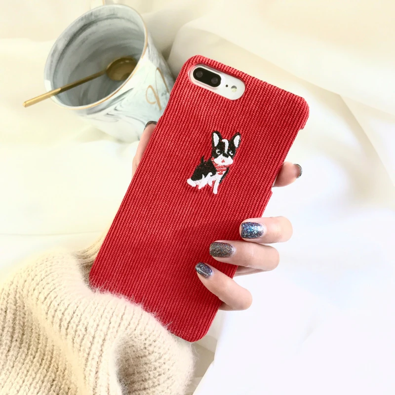 Зимние красные Ткань чехол для телефона iPhone 6 S 7 8 плюс 6splus x Милые 3D Пёс из
