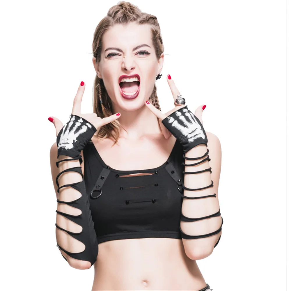 Женские перчатки в стиле панк готические гетры с дырками на рукавах без пальцев