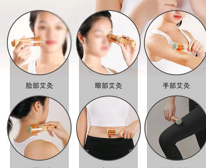 Массажер Нефритовая палочка прокручиваемая теплая мокса деревянная ручка