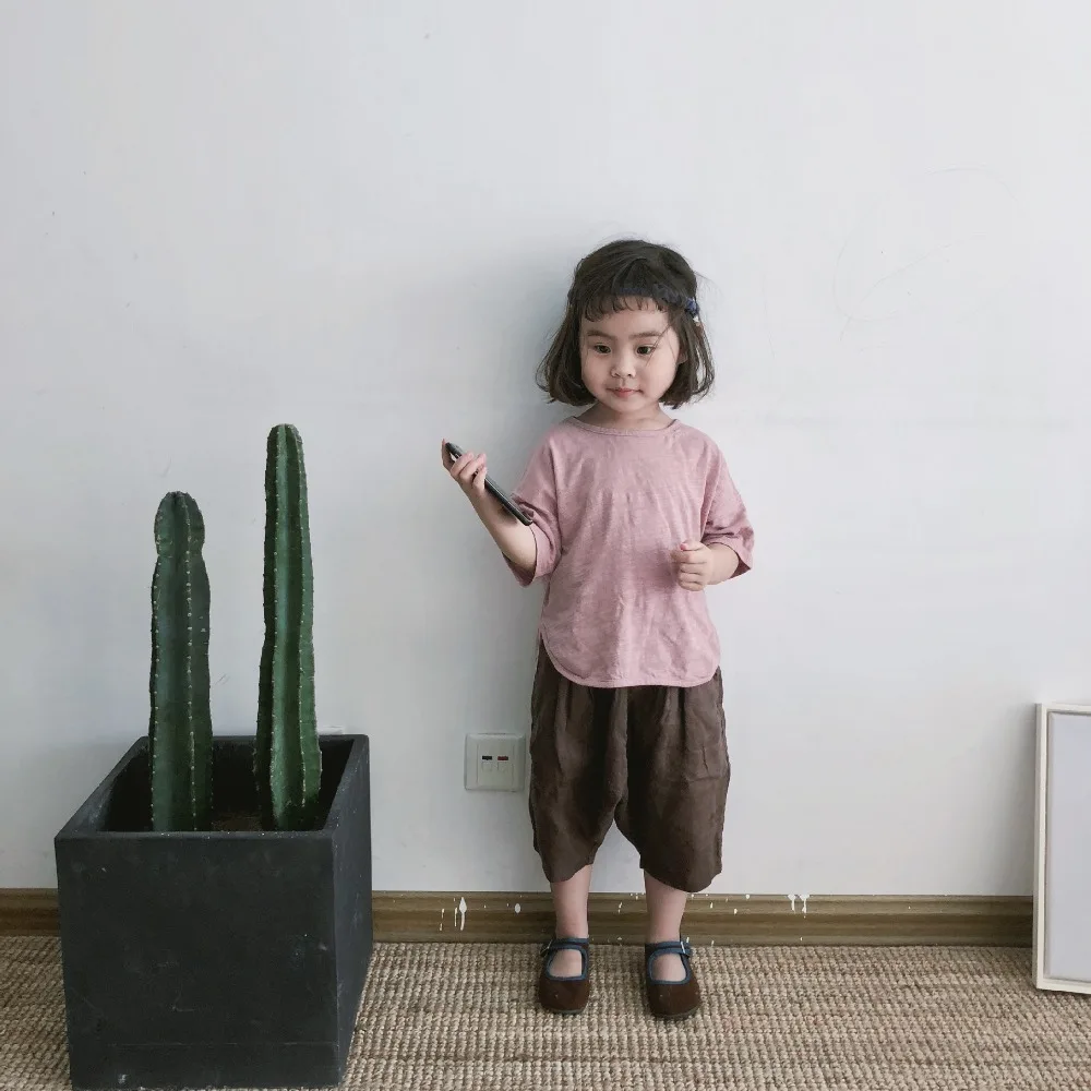 Брюки льняные в Корейском стиле для мальчиков и девочек штаны до щиколотки