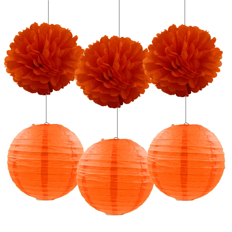 6 шт./компл. бумажный фонарь мяч оберточная бумага pom poms, день рождения фон бумажный цветок стены Свадебные baby shower Свадебные украшения - Цвет: orange