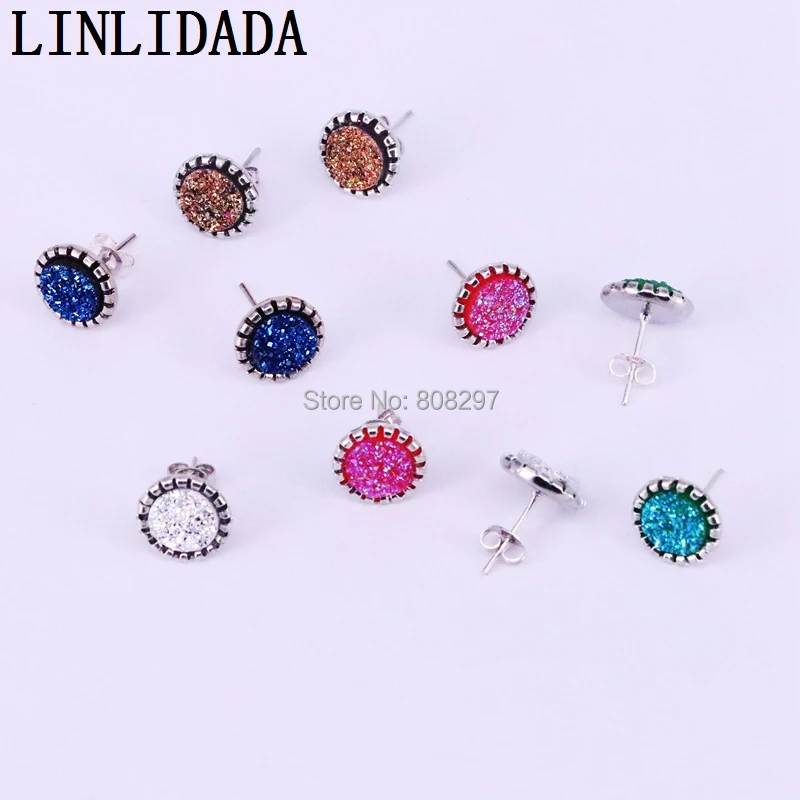 10 пар разноцветных круглых титановых кварцевых камней серьги гвоздики 11 мм