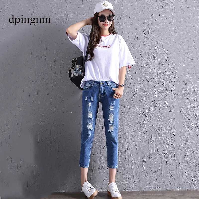 

2019 women Nine minutes of denim Pants vintage high waist harem Trousers women elasticity Jeans woman