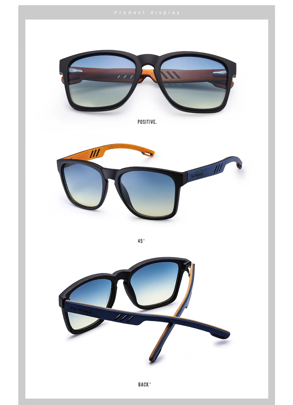 HU WOOD Brand Design Multi-color Frame Skateboard Wood Sunglasses for Men Color Gradient Lenses Driving Shade Anti-glare GR8011