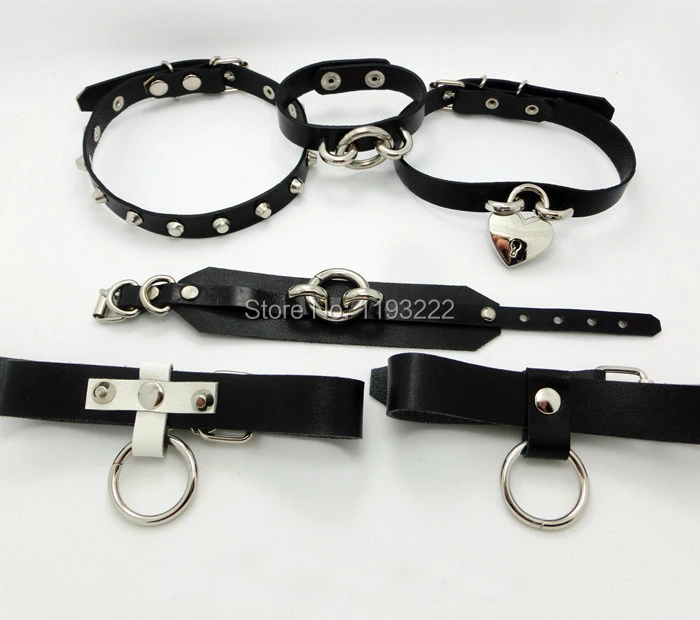 Кожаный чокер в стиле панк-рок готический с крестом круглые черные и белые