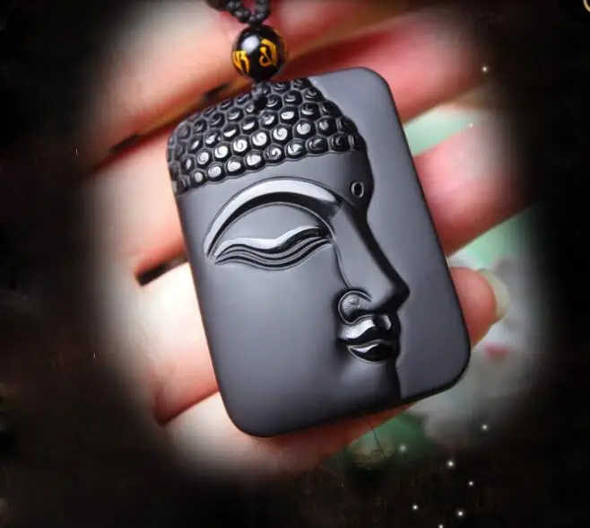 Подвеска из бусин в виде головы Будды черного обсидиана для изготовления