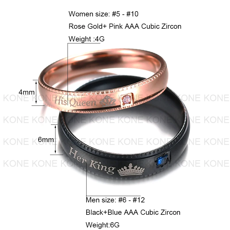 UZone модные парные кольца из нержавеющей стали белая корона ее король его королева