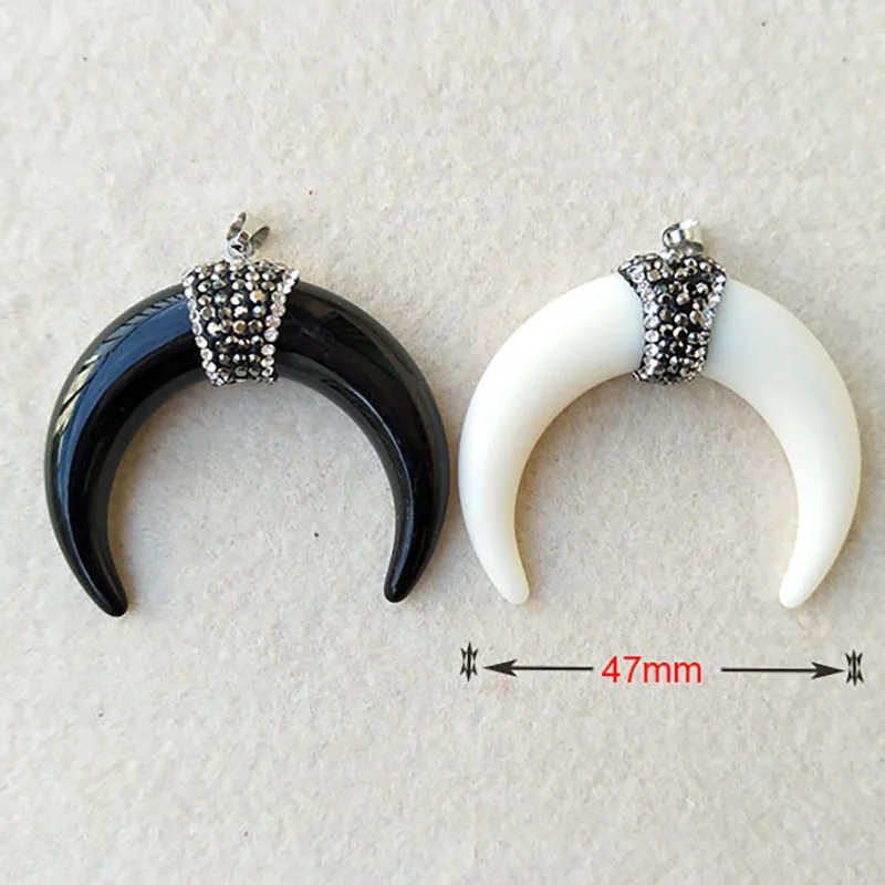 

10Pcs OX Horn shape Pendant,Pave Rhinestone Crystal Caps Charms,DIY Jewelry necklace earrings making supplies PD175