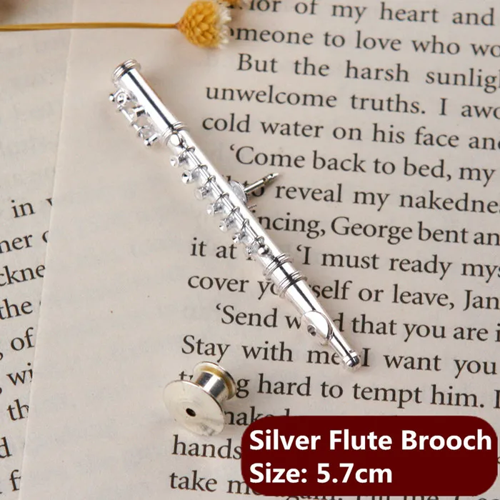 Silver Flute Brooch Саксофон Форма Французский Рог брошь труба брошь с Чехол музыкальный инструмент Рождественская брошь в подарок на день рождения - Цвет: Silver Flute Brooch
