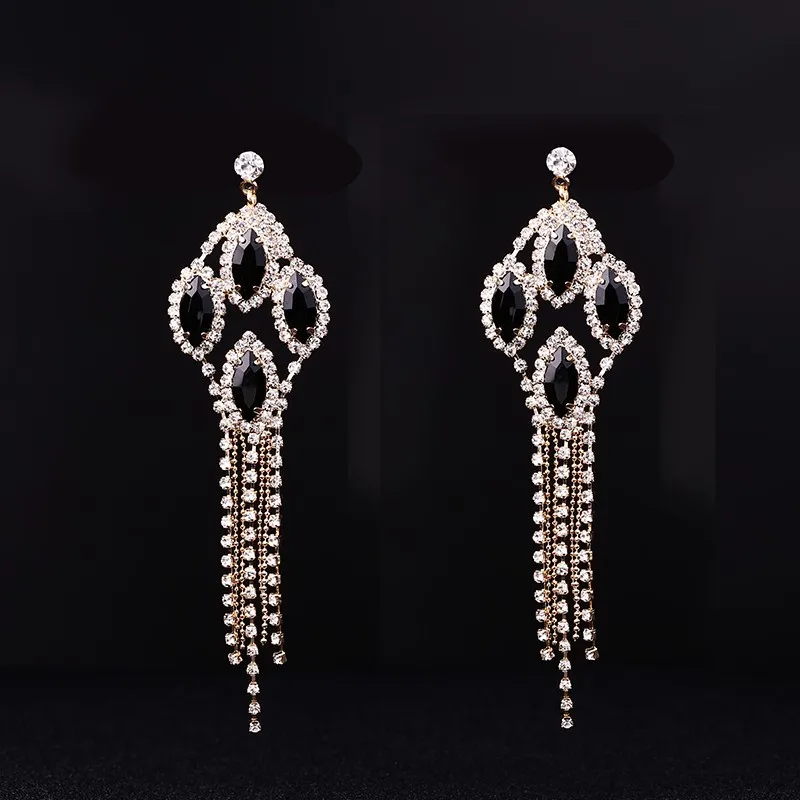 YFJEWE queen Rsquo. S сексуальные черные акриловые стразы с кисточками сверкающие благородные Вечерние Платья Ужин Длинные серьги# E070