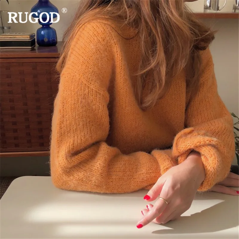 Женский плотный теплый свитер RUGOD повседневный однотонный пуловер с круглым