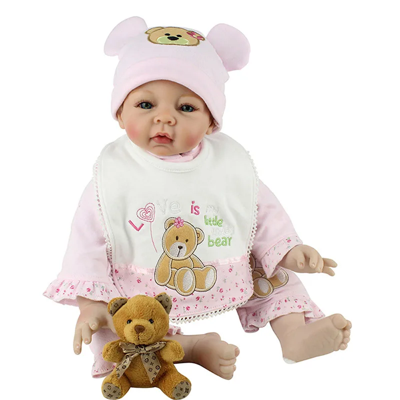 NPKDOLL 22 дюйма 50 см Реалистичная кукла розовый свитер белое платье мягкое