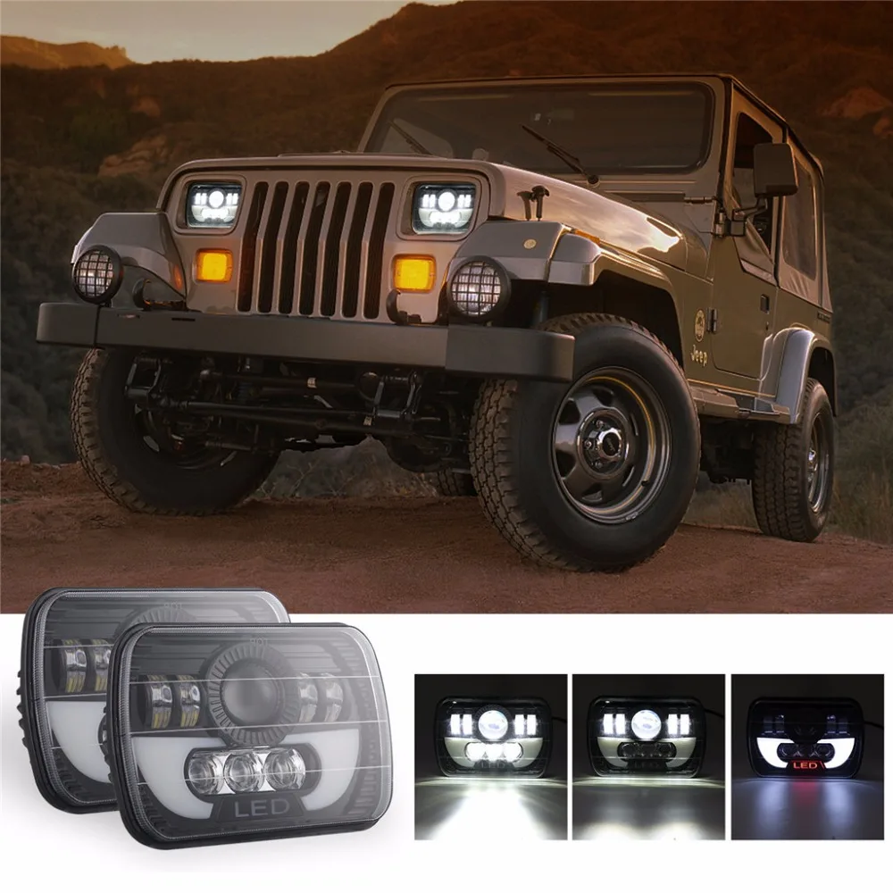 Квадратные H4 5x7 дюймов 300 Вт светодиодные фары 6000 К Янтарный Для Jeep Грузовик Wrangler