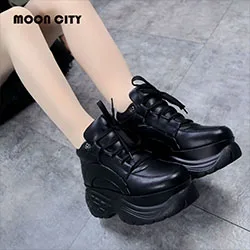 black Женские кроссовки; коллекция года; модные белые кроссовки на платформе; женская брендовая повседневная обувь на массивном каблуке; женская кожаная спортивная обувь; Chaussure Femme - Цвет: black