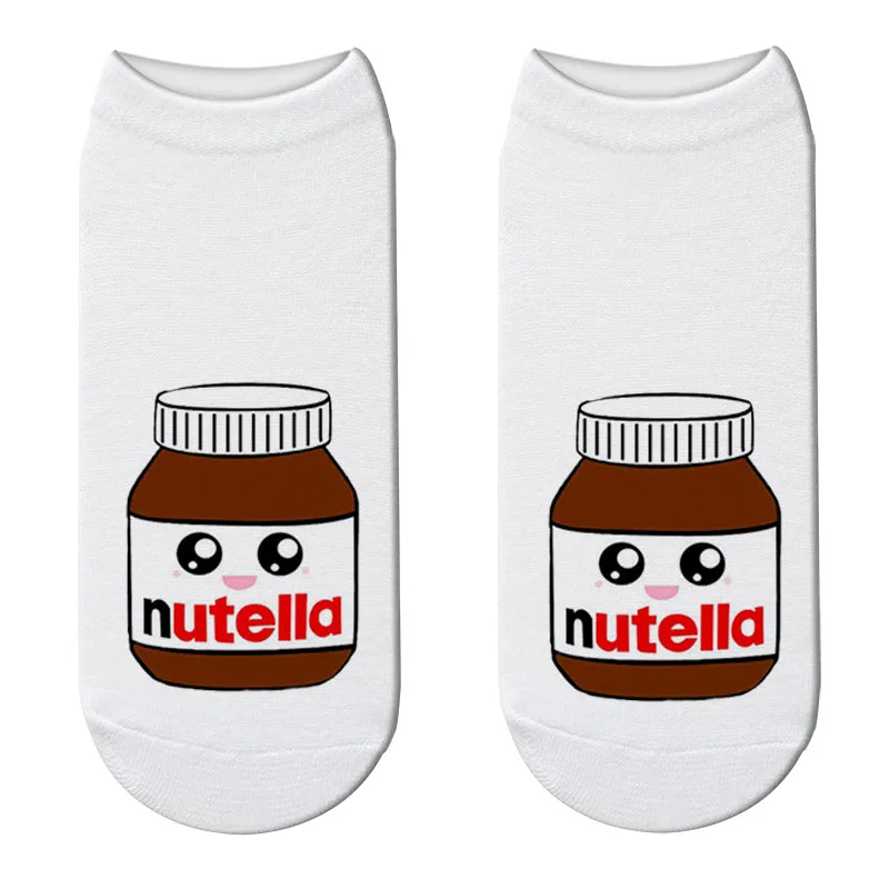 Новинка, короткие носки Nutella с 3D принтом, забавные женские модные носки с героями мультфильмов, Kawaii Nutella, короткие носки по щиколотку, Прямая поставка