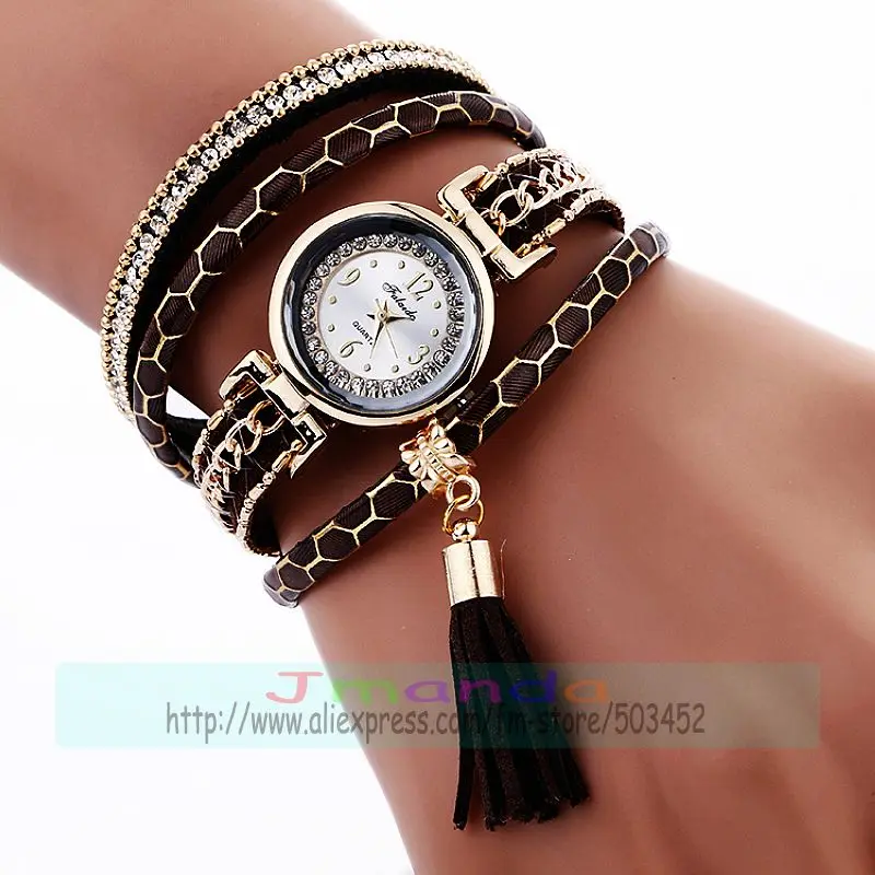 100 шт./лот элегантные женские наручные часы с кисточками и кожаным ремешком |