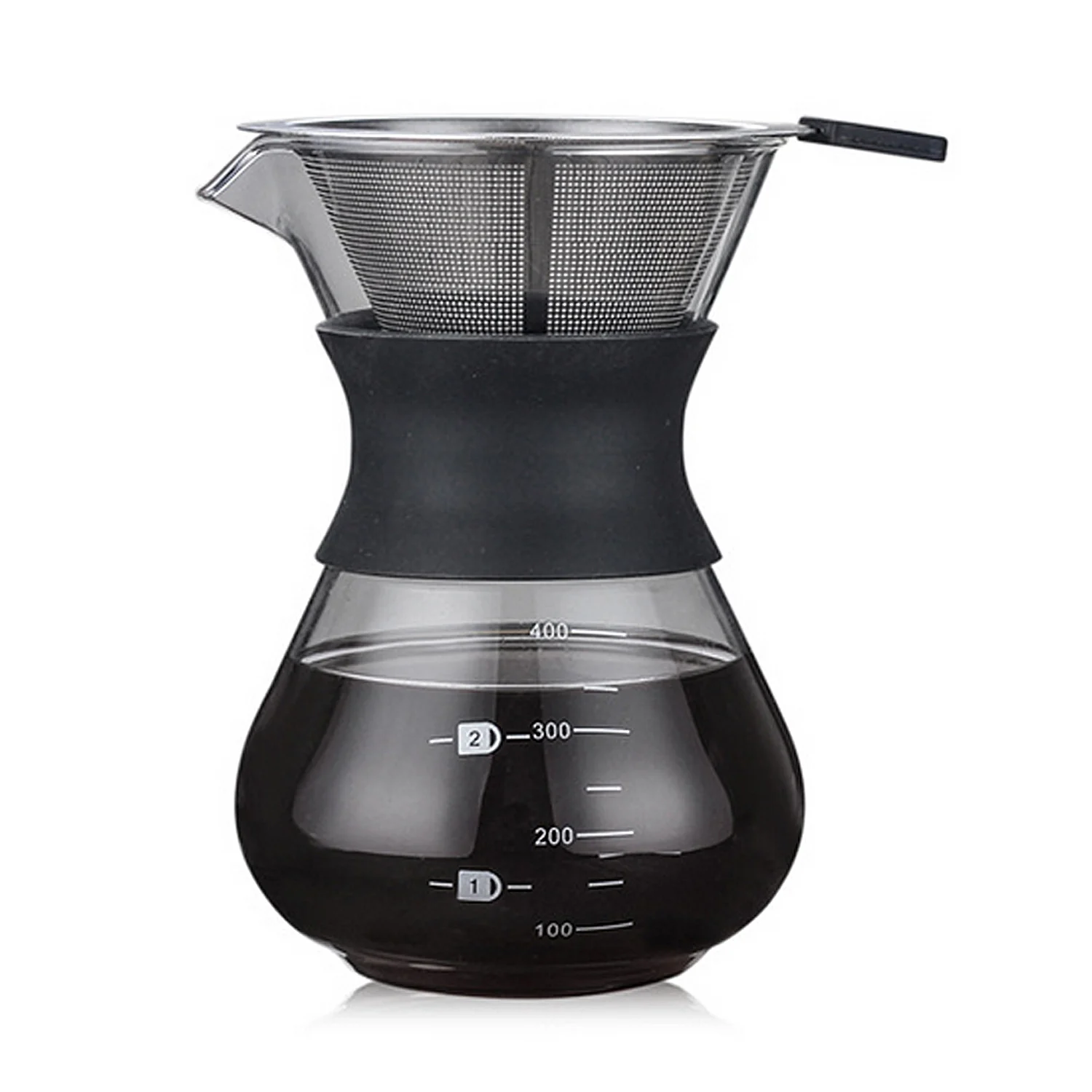

Behogar 400ml Heat Resistance High Boron Glass Pour Over Coffee Maker with Stainless Steel Filter for Home Office Apartment