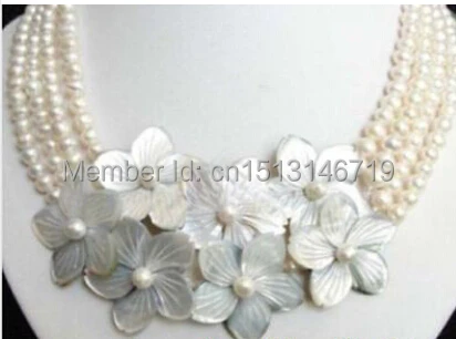 FREE SHIPPING&gt&gt&gtJewelry 4row White pearl flower shell Necklace | Украшения и аксессуары