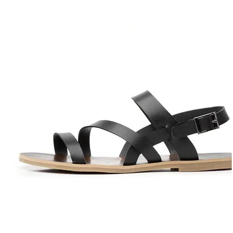 Натуральная кожа мужские с перекрестной шнуровкой сандалии Летняя Пляжная