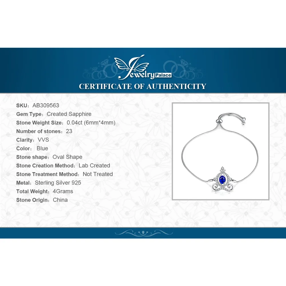 JewelryPalace тыквы каретки 0.4ct создан сапфир регулируемый браслеты 925 пробы серебро Рождество украшения подарок для женщин
