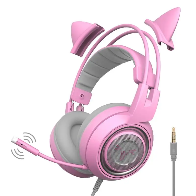 without retail box SOMIC G951s PS4 розовые наушники с кошачьими ушками с шумоподавлением 3,5 мм разъем для девочек детская игровая гарнитура с микрофоном для телефона - Цвет: without retail box