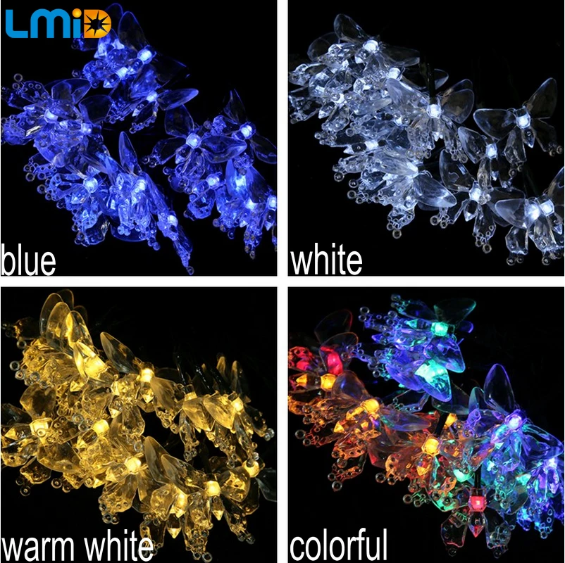 LMID солнечные лампы Красочные бабочки гирлянда Фея Luces водонепроницаемый Рождественский Открытый Сад Солнечный светодиодный светильник украшения