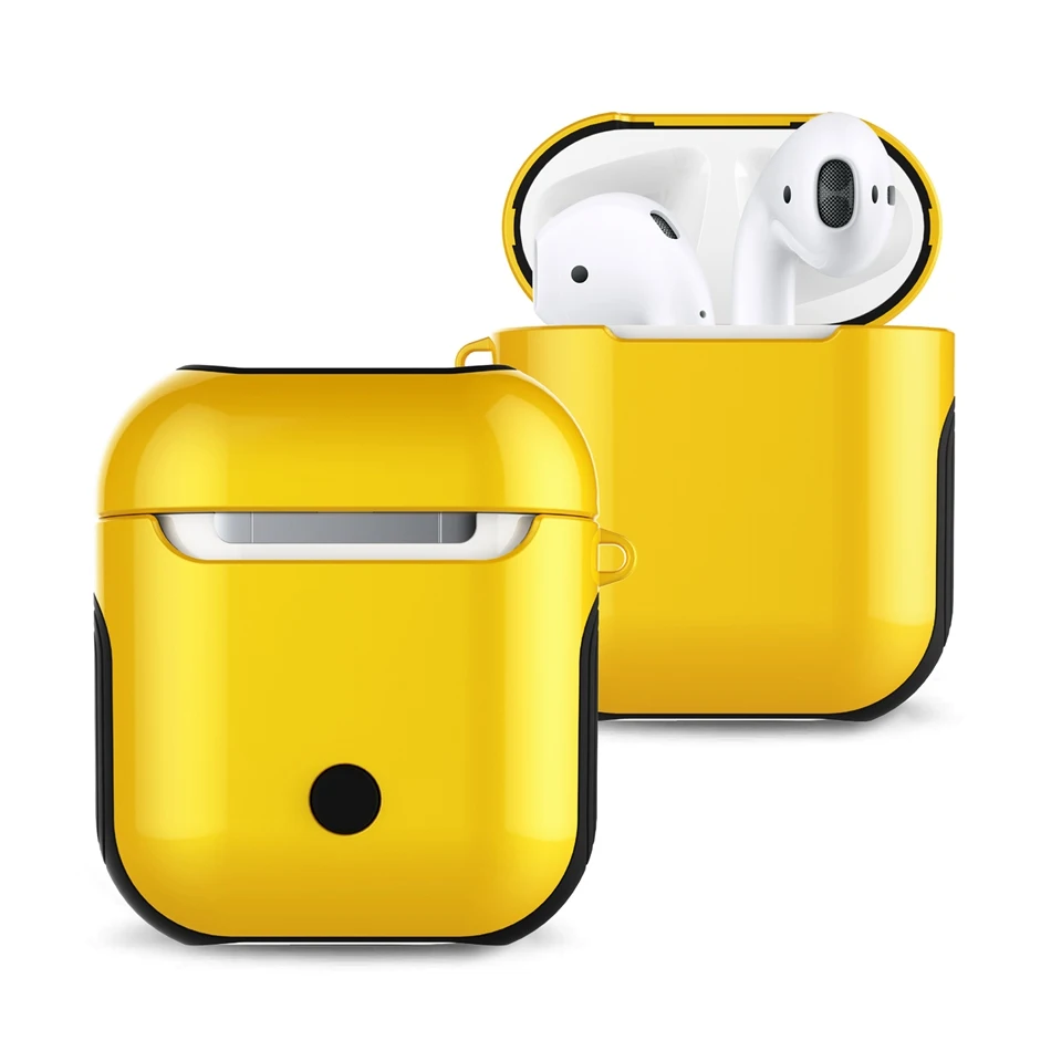 Для AirPods 2 чехол Bluetooth беспроводной Чехол для наушников для Apple защитный чехол для AirPods Глянцевая УФ-кожа аксессуары зарядная коробка - Цвет: Yellow