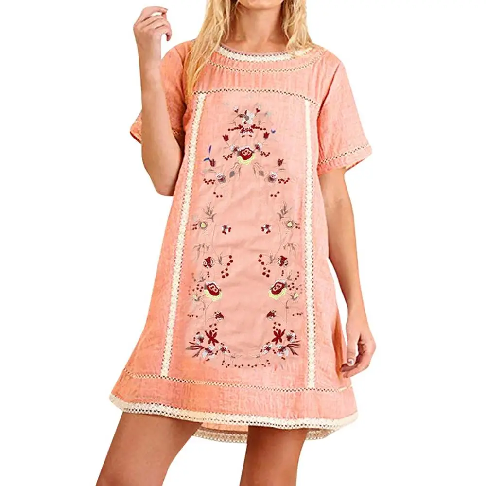 Женское богемное мини-платье с вышивкой летние женские пляжные платья коротким
