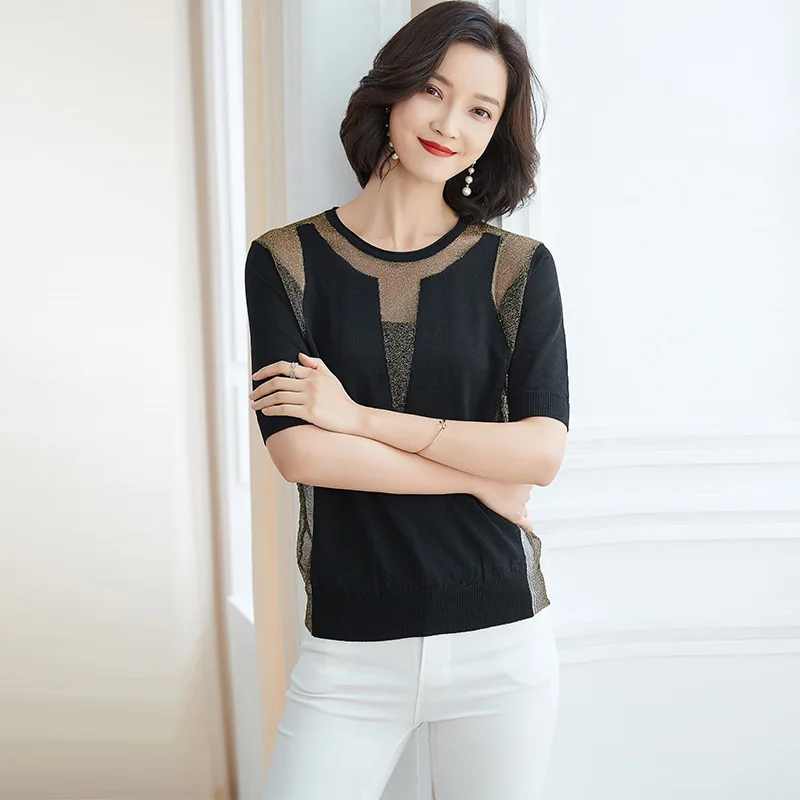 Suvance 2019 летний офисный Женский вязаный черный тонкий пуловер с круглым вырезом s-xl