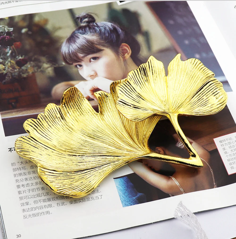 Креативный металлический лоток листьев гинкго поднос для ювелирных изделий