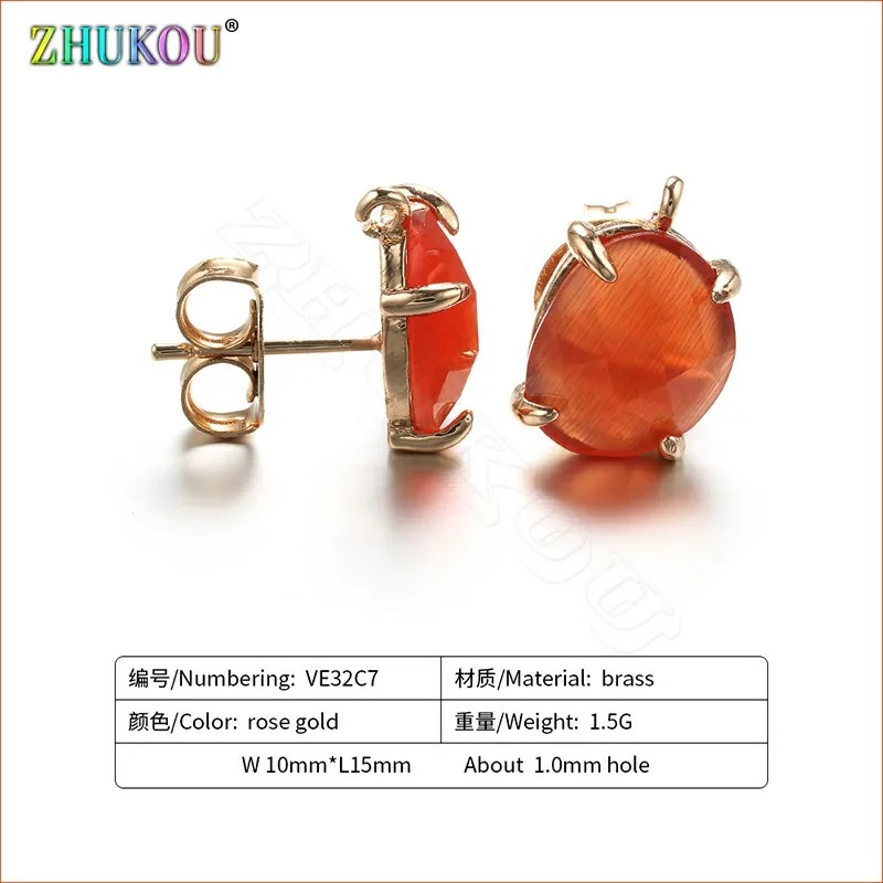 red ZHUKOU 10x15 мм простые квадратные серьги-гвоздики с натуральным жемчугом, серьги для пирсинга, модные серьги, ювелирная Модель: VE32A - Окраска металла: red