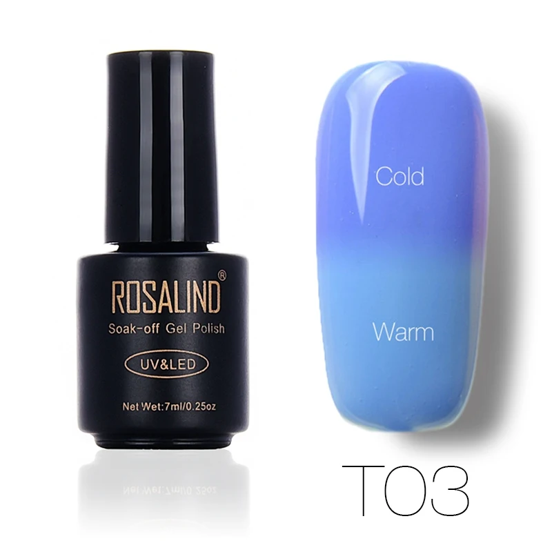 T03 ROSALIND, 7 мл, меняющий температуру, лак для ногтей, отклеивается, лак для ногтей, гель, УФ-лампа для сушки, Термальный цвет, акриловая краска, верхнее Базовое покрытие - Цвет: T03