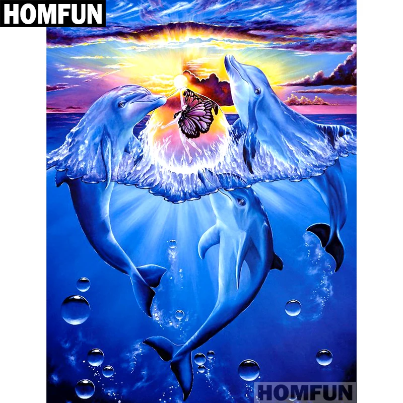 Алмазная живопись HOMFUN A01750 полноразмерная/круглая вышивка Дельфин 5D сделай сам