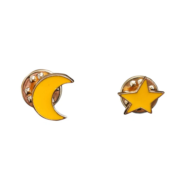 2PC Cartoon Fashion Jewelry Yellow Stars Moon Badge Brooch Enamel Pins Lapel Clothes Denim Accessories Women Gifts Wholesale | Украшения и