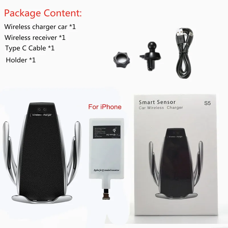 For iPhone Новейшее 10 Вт Qi автомобильное беспроводное зарядное устройство для iPhone XS X 8 автоматический держатель мобильного телефона Быстрое беспроводное зарядное устройство в держатель на вентиляционное отверстие автомобиля - Тип штекера: For iPhone