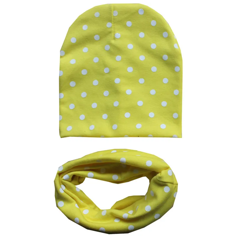 dot yellow Хлопковая детская шапка, шарф, реквизит для фотосессии, шарф для девочек с принтом в виде сердечек, детские вязаные шапки, осенне-зимняя детская шапка, шарф, комплект из 2 предметов - Цвет: dot yellow