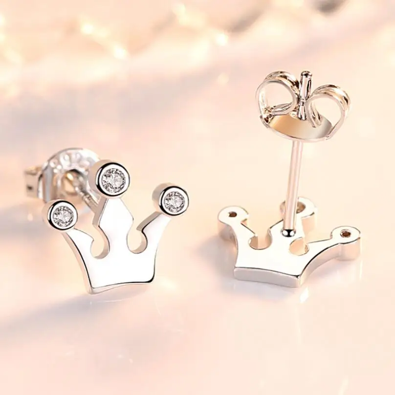 Новые простые Красивые Циркон стильные серьги гвоздики в виде короны тренд