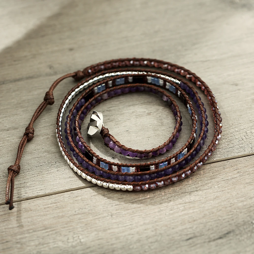 Богемное фиолетовое Ювелирное Украшение с кристаллами из японского бисера 5