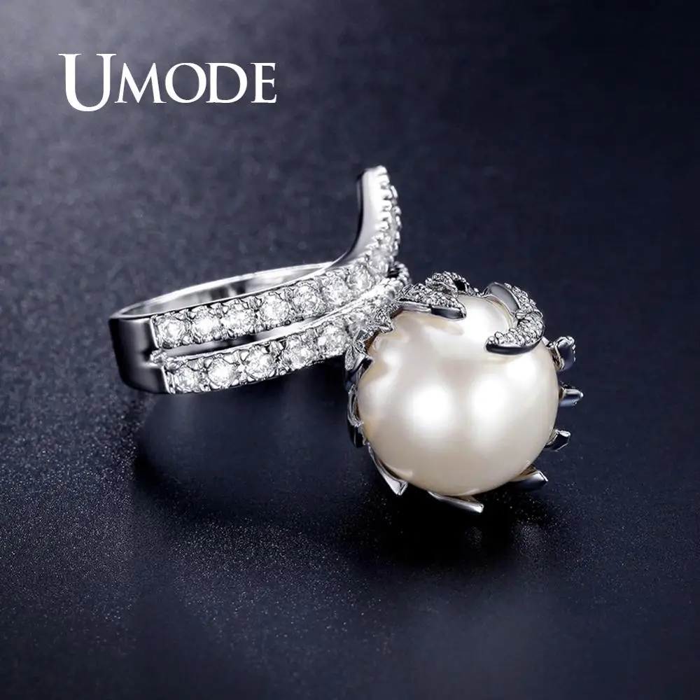 UMODE Роскошные обручальные кольца с крупными жемчужинами для женщин геометрические свадебные кольца египетская Мода массивные ювелирные изделия аксессуары UR0327